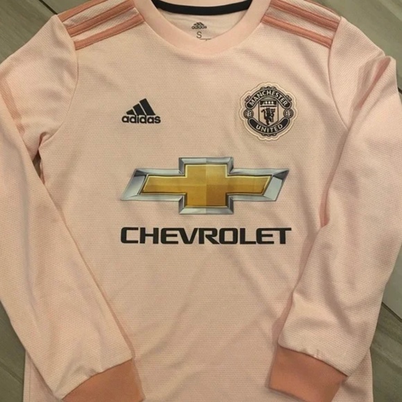 Rare Manchester United Adidas pink long sleeve 18-19 away jersey - Picture 1 of 3